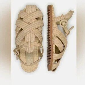 Farm Rio Raffia Zigzag Sandal Fisherman Flats Sandals Shoes Tan NWT New Size 6.5